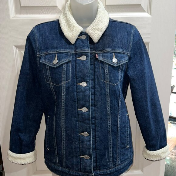 Levis Womens Sherpa Trucker Jacket Denim Blue Size S - Picture 7 of 12